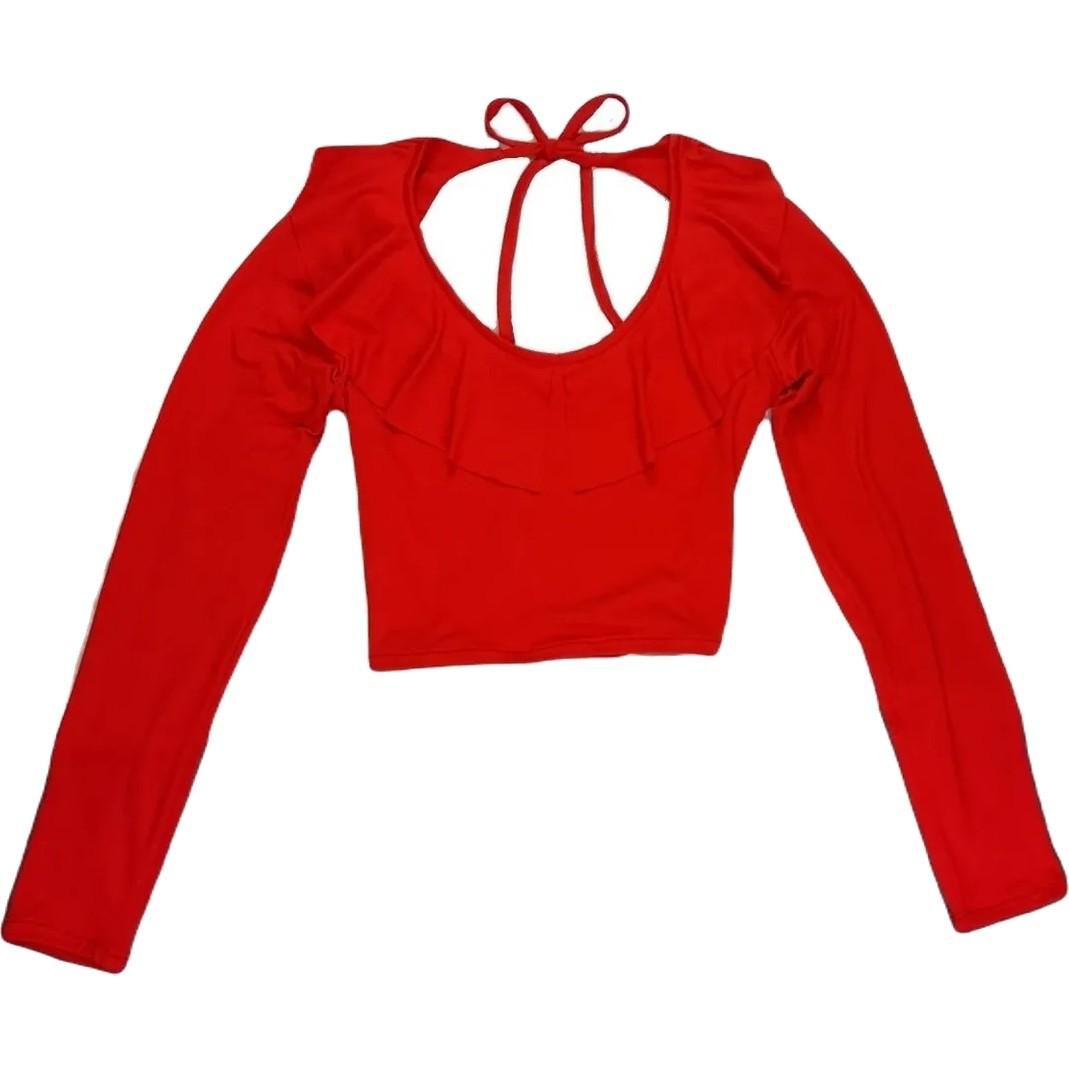 Ruffles Crew Neck Long Sleeve Blouse